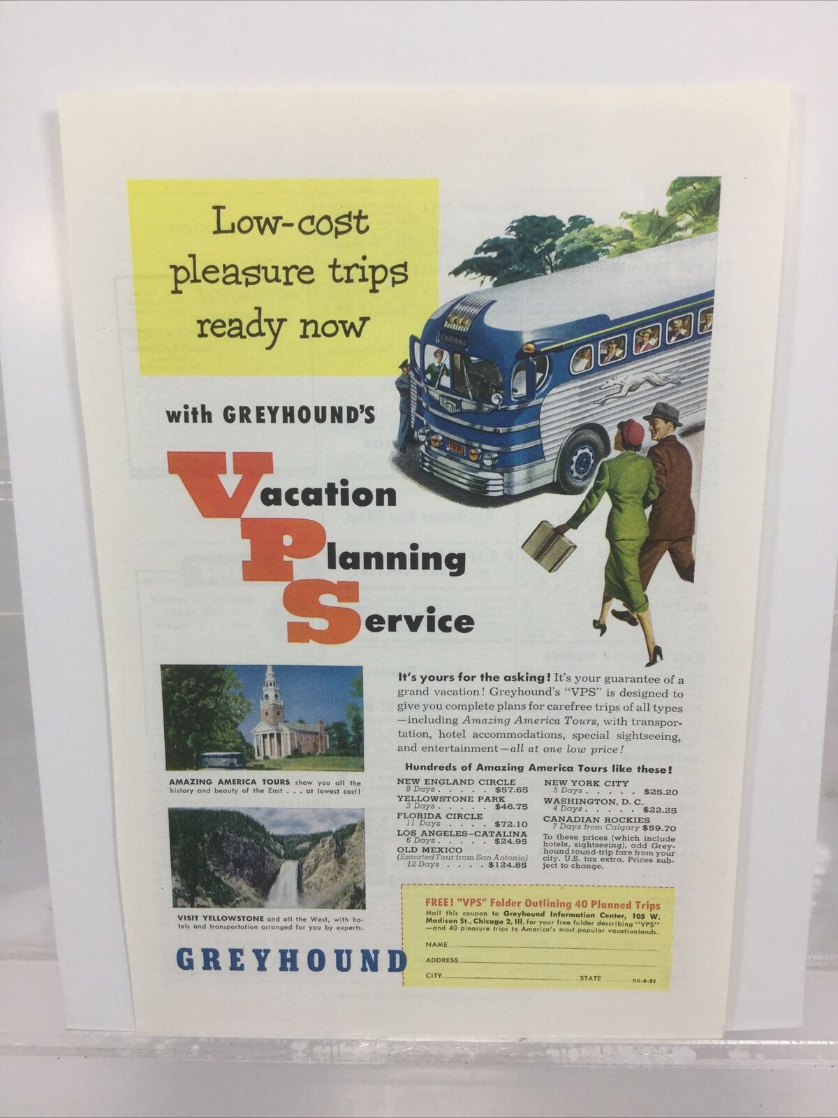 1950 Print Ad of Greyhound Bus Vacations Yellowstone   (e12-105)
