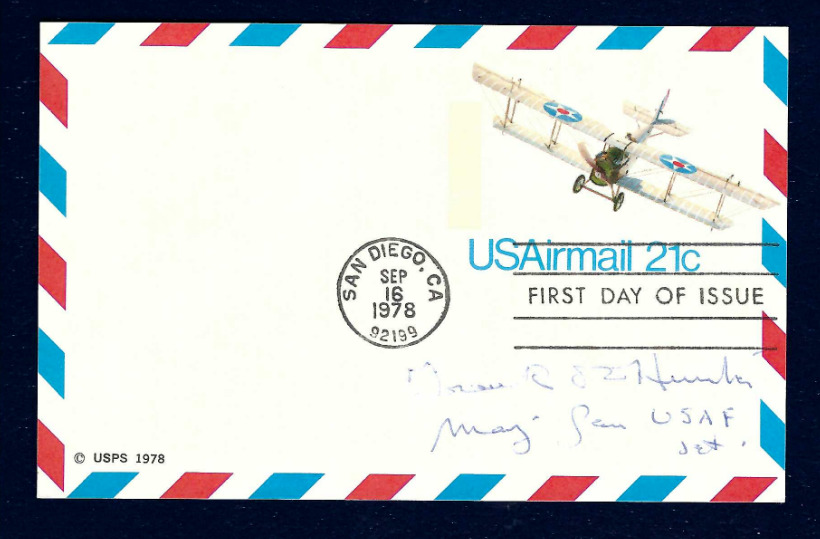 Frank O\'Driscoll Hunter signed Postcard WWI ACE USAS 103rd Aero Squadron