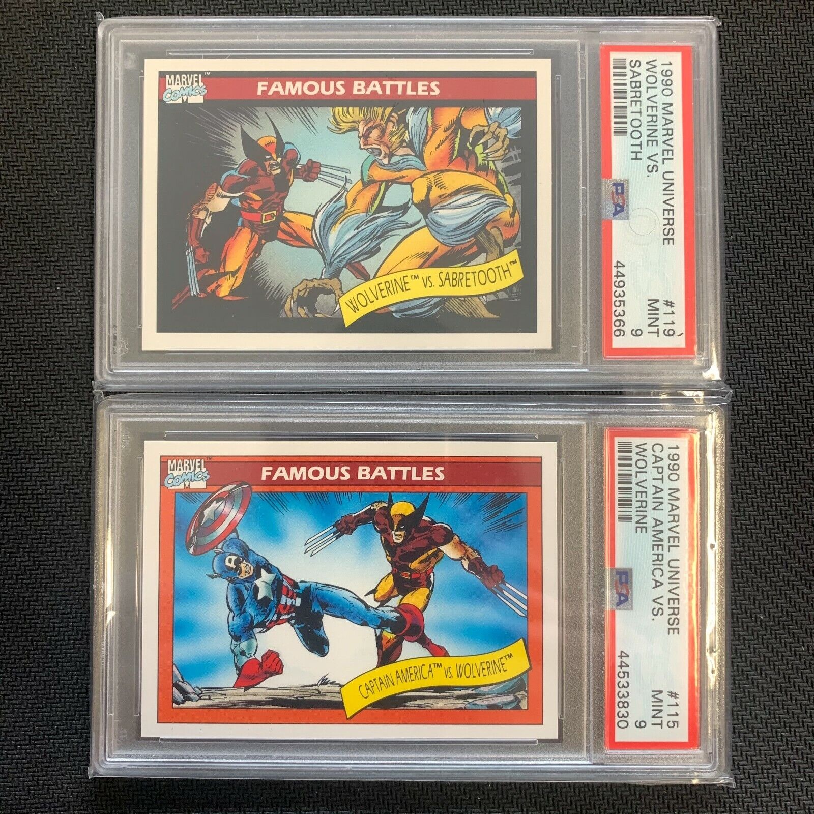 1990 Marvel Universe 119 Wolverine vs Sabretooth vs Captain America PSA 9 Impel