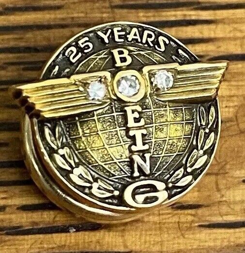 Boeing 25 Year 10K SOLID Gold w/ Diamond Employee Service Pin