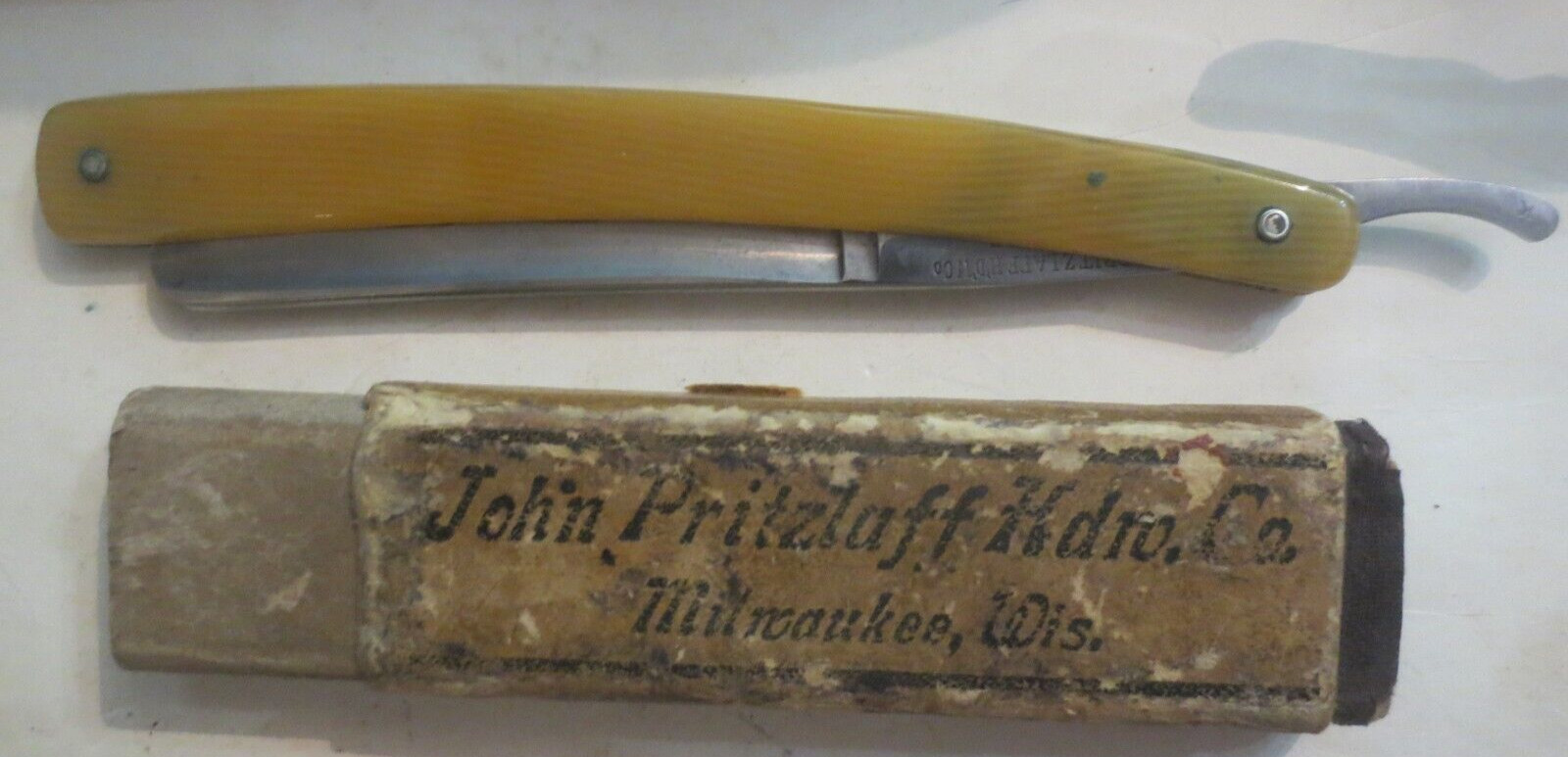 Vintage John Pritzlaff Straight Razor Bakelite handle Ever Keen J.P.H part box