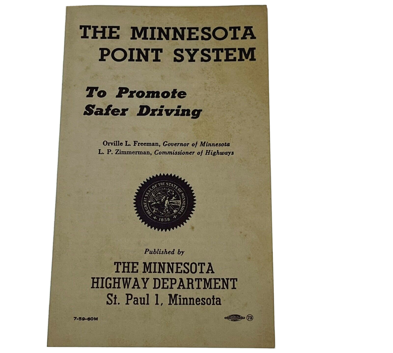 1959 The Minnesota Point System Highway Dept Driving Safety Information Booklet