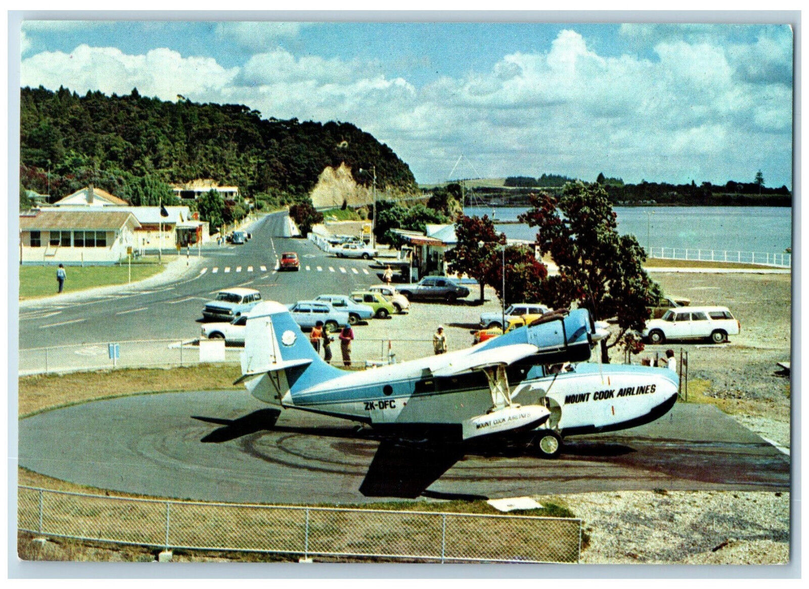 New Zealand Postcard Paihia Bay of Islands Mount Cook Airplane c1950\'s