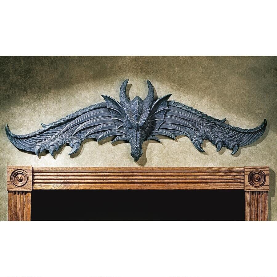 Medieval Dragon Arched Wings & Pointed Talons Sculptural Wall & Door Pediment