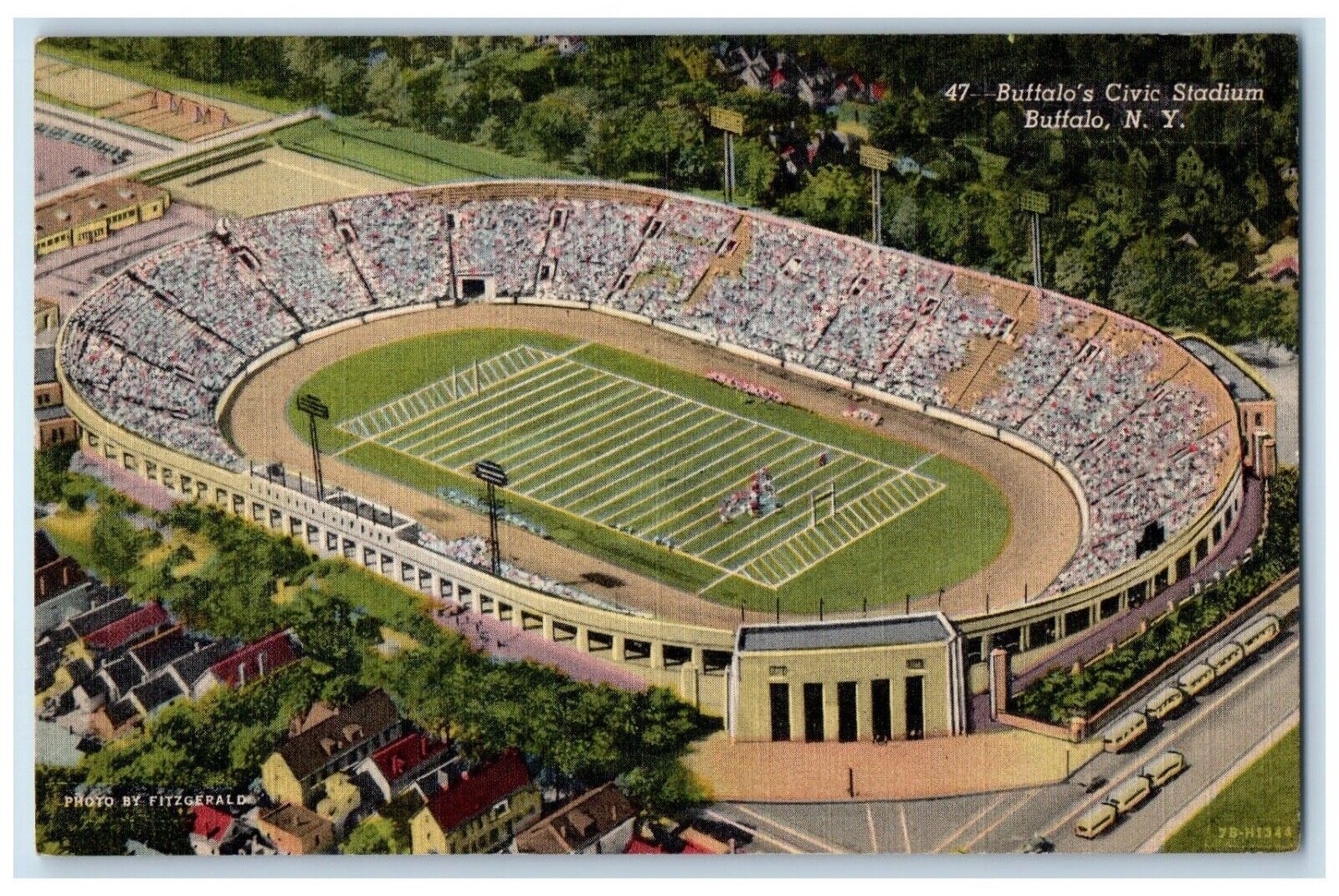 1949 Bird\'s Eye View Buffalo\'s Civic Stadium Buffalo New York NY Posted Postcard