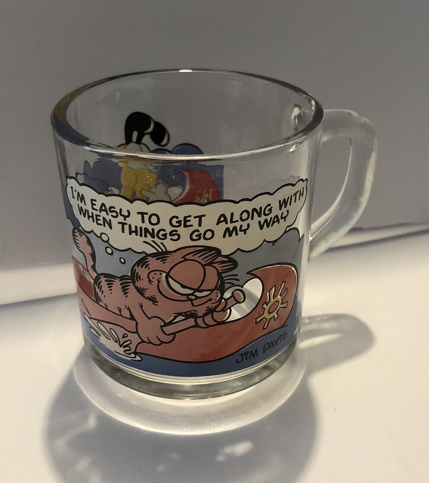 Vintage Garfield & Odie Clear Glass McDonald’s Coffee Cup Mug Canoeing 1978