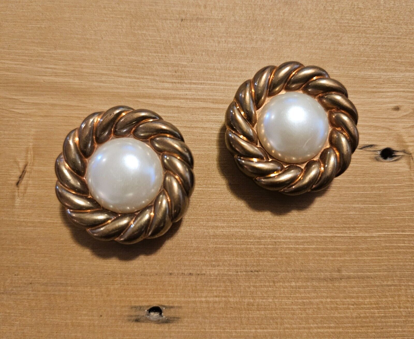 Lot of 2 Vintage Faux Pearl Gold and Silver Tone Button Covers