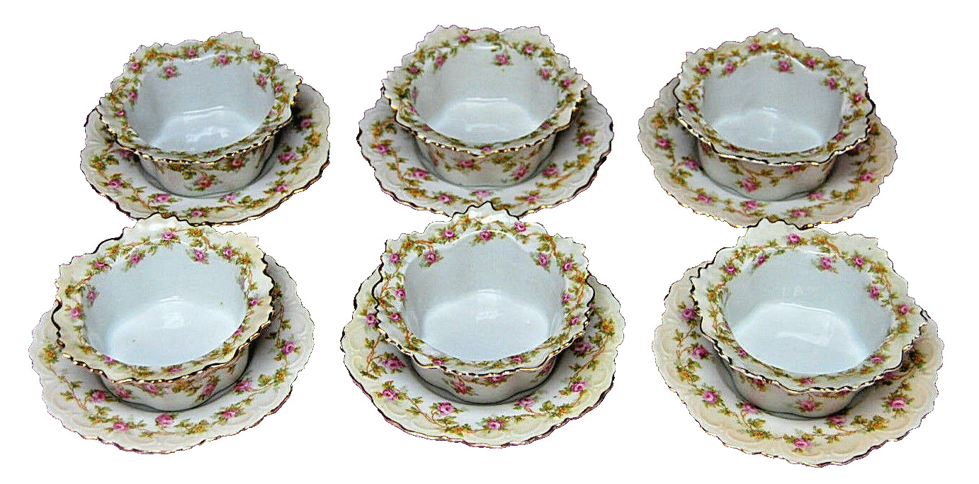 MZ Austria Moritz Zdekaner Altrohlau  6 Fruit Bowls with Plates Antique  S5213