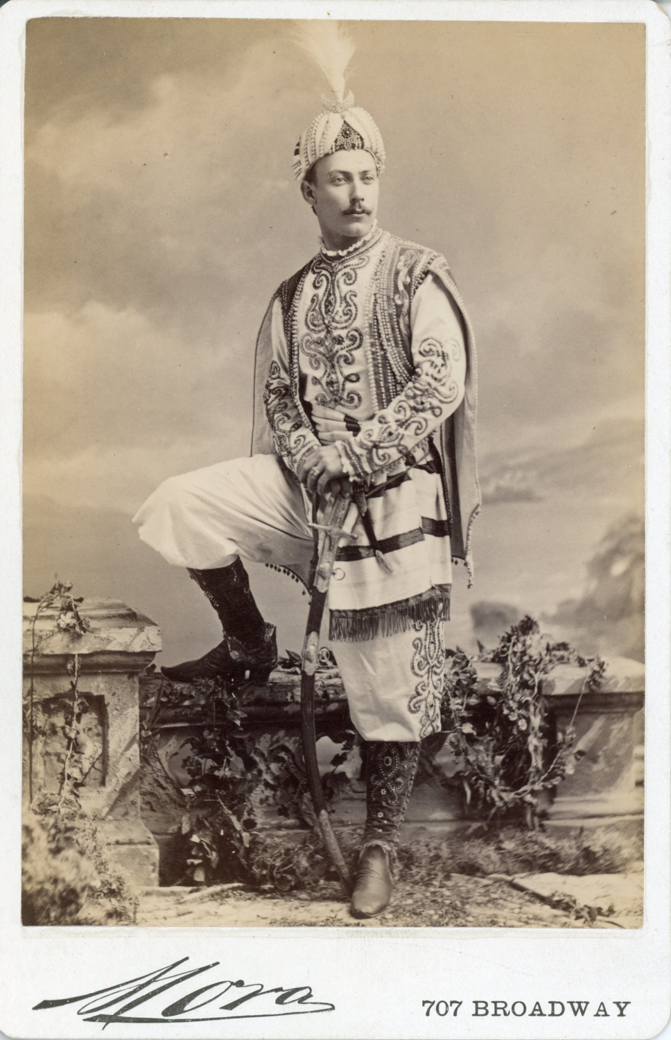 Mora, Man in Oriental Theater Costume with Sword, Broadway N.Y., ca.1880, C