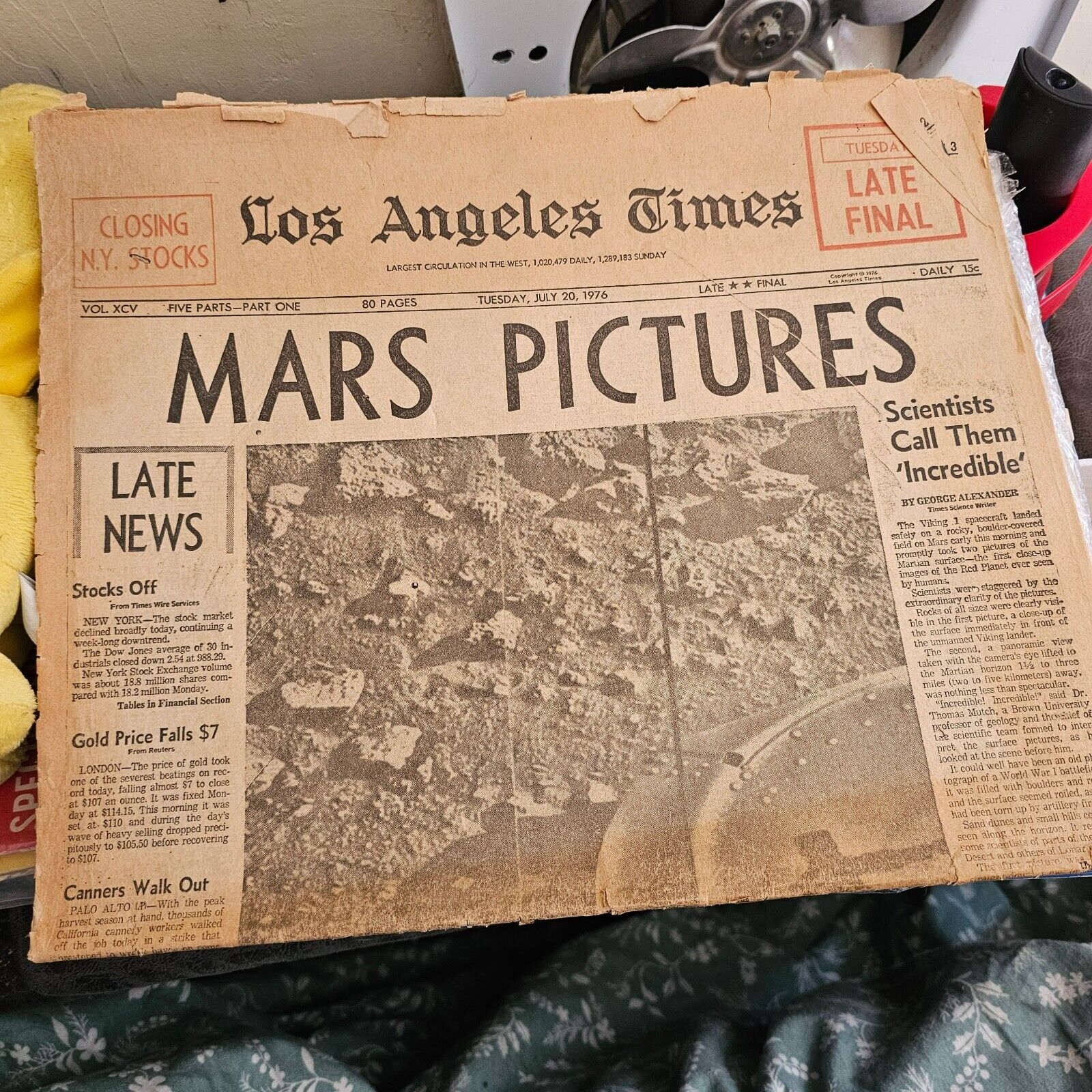 1976 MARS PICTURES ORIGINAL HEADLINE, JULY 20, LOS ANGELES TIMES, 20 PAGES
