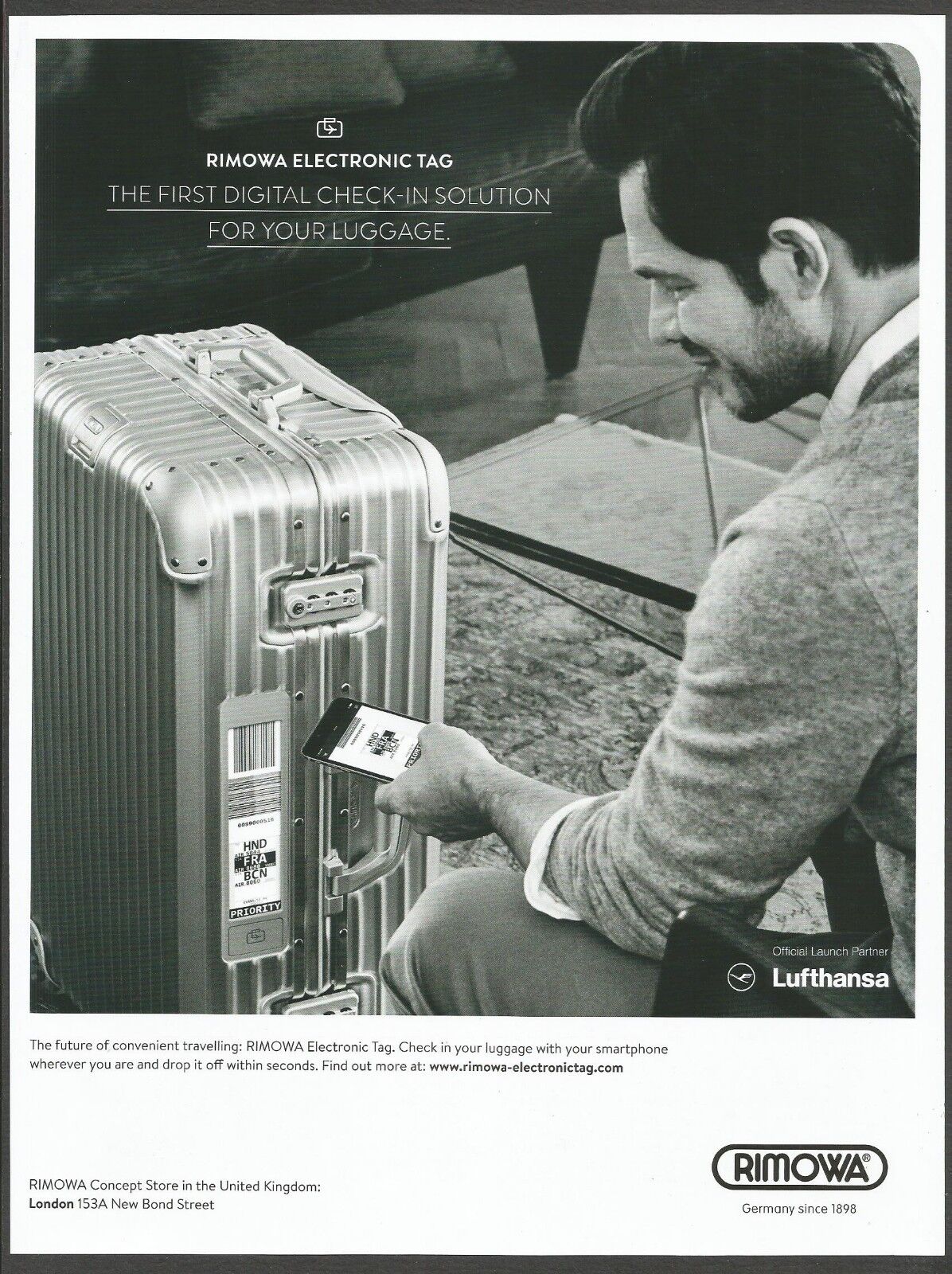 RIMOWA ELECTRONIC TAG - Lufthansa Official Partner -  Print Ad