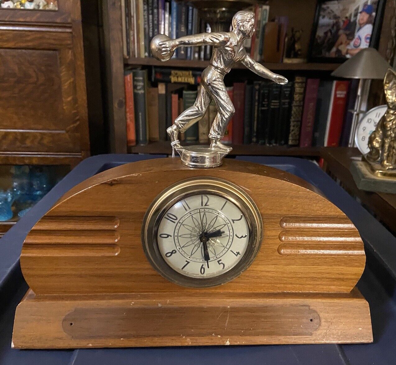 Vintage Bowling Trophy Electric Mantle Clock MCM Art Deco