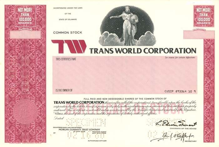 Trans World Corporation - Specimen Stock Certificate - Specimen Stocks & Bonds