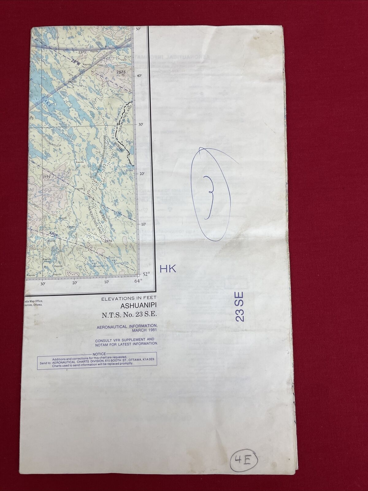 Vintage 1981 CANADA Aeronautical Chart Aerial Map ASHUANIPI N.T.S. 23 S.E..