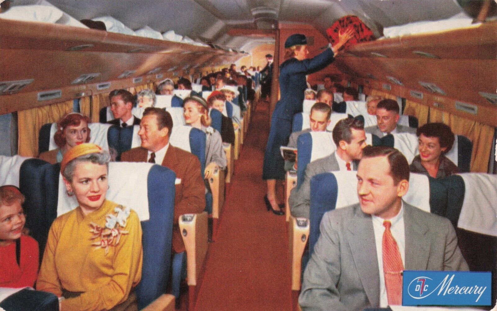 American Airlines DC-7 Main Cabin Interior Classy Passengers Postcard 1950s-60s