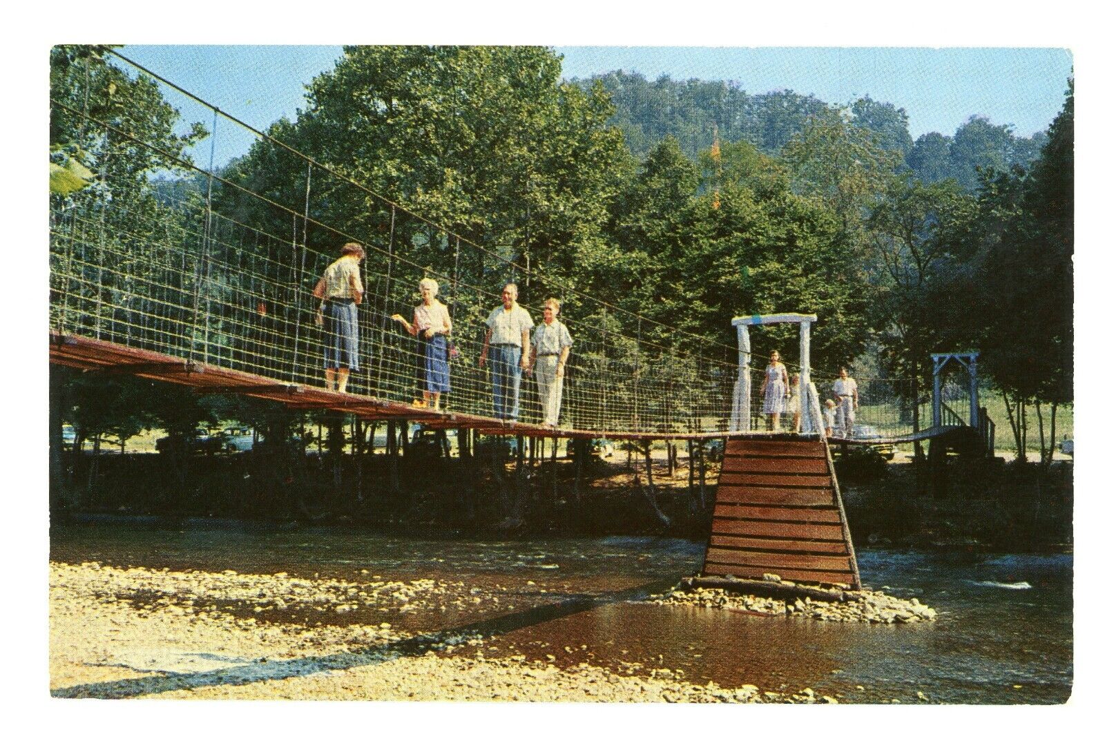 North Carolina Swinging Bridge Over Oconaluftee River Reservation Postcard