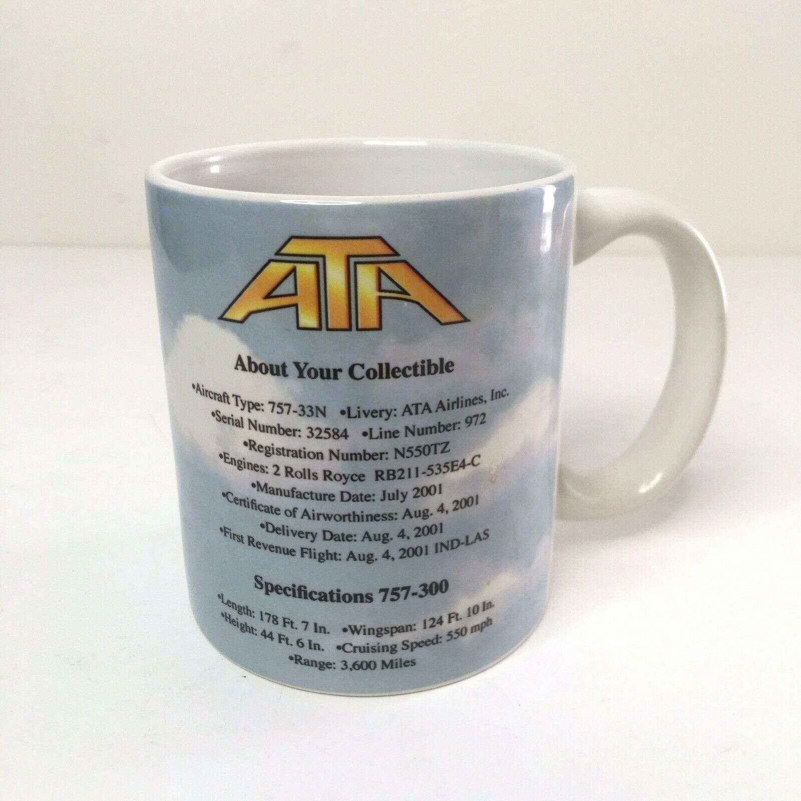 ATA American Trans Air Ceramic Coffee Tea Mug Cup Airplane Specifications