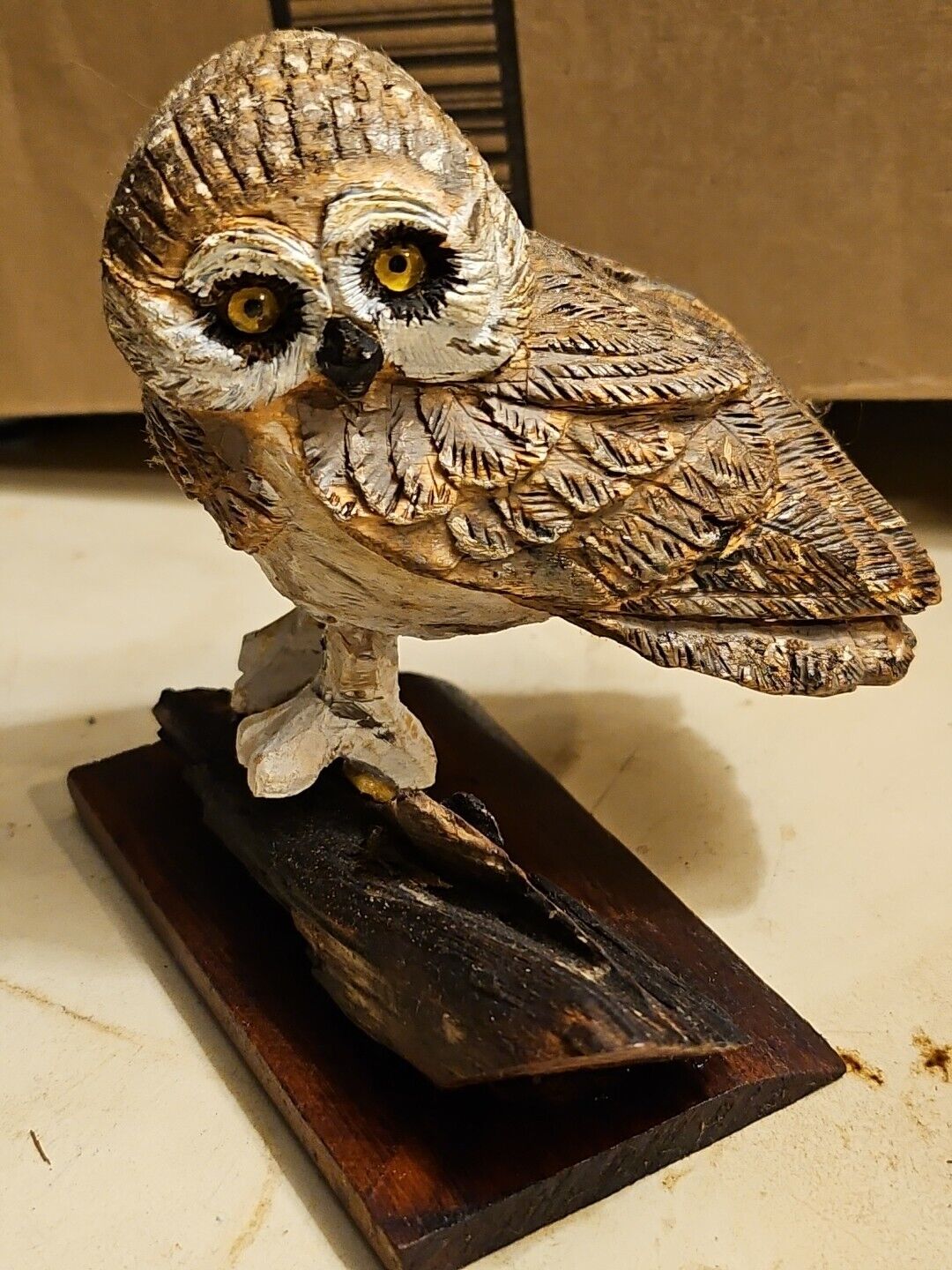 H.B. Watts 4X4 NORTHERN SAW-WHET OWL Hand Carved Art Wood 2010 SIGNED