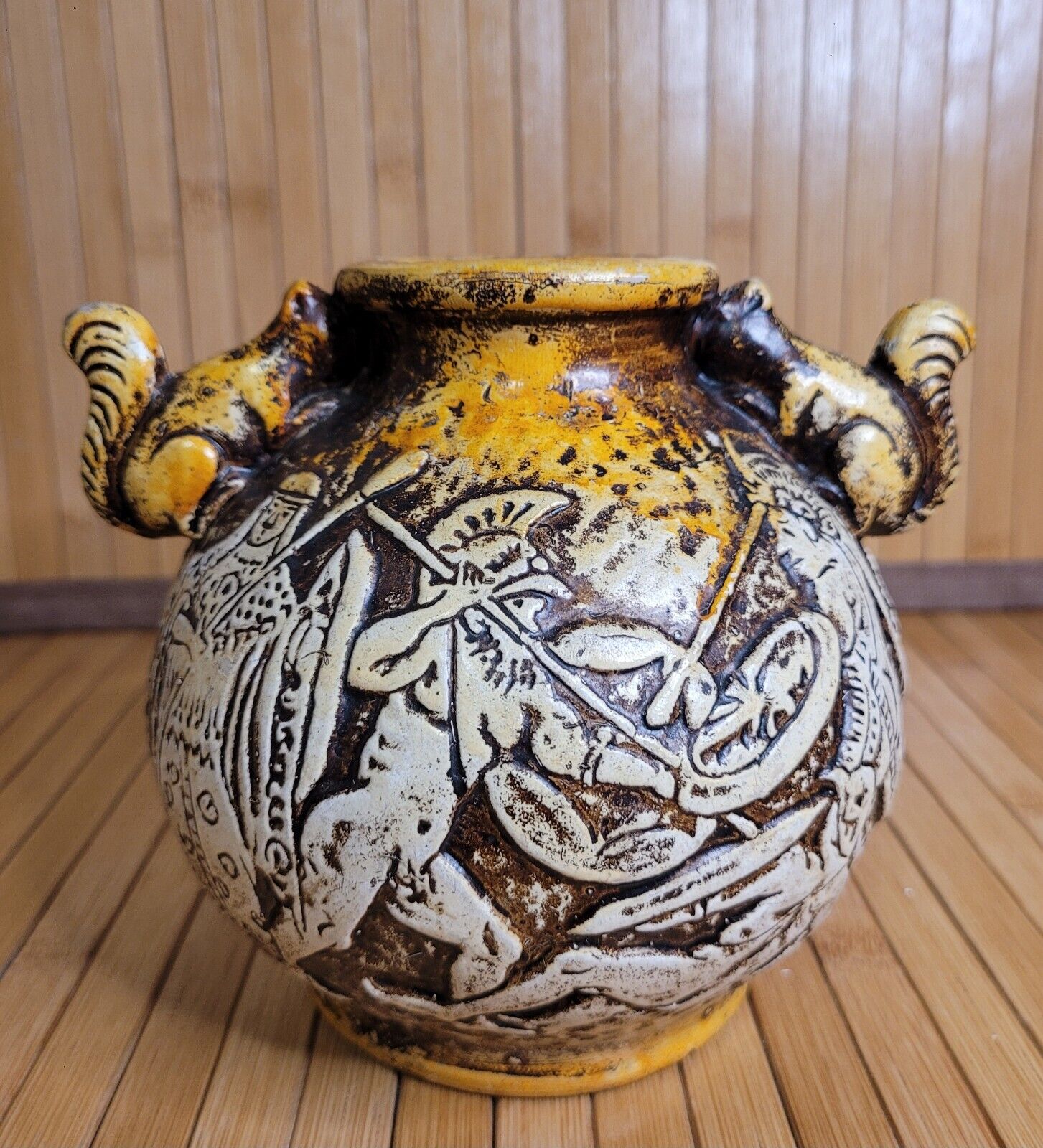Antique Greek Revival Amphora Terracotta Vase Squirrel Handles Made in Japan