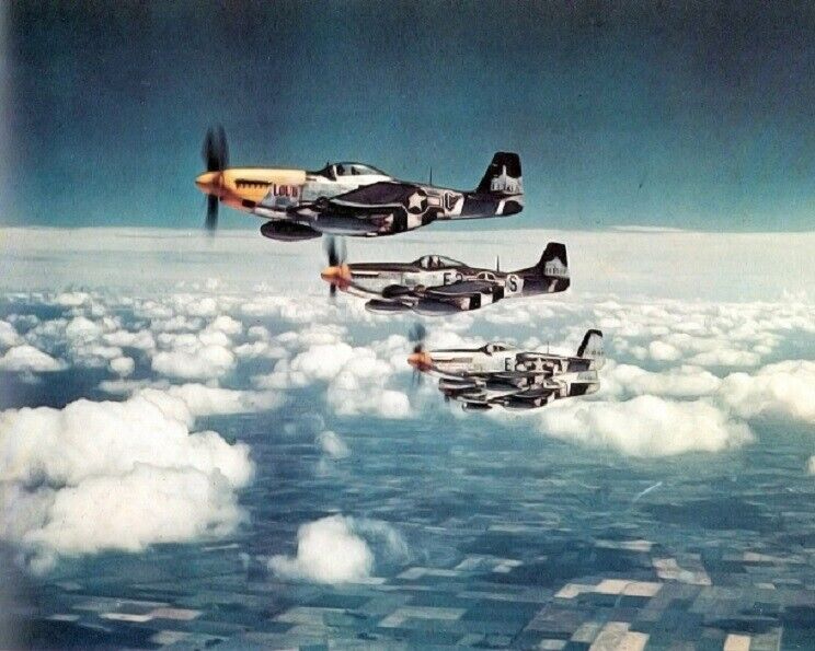 P-51 Mustang Fighter Aircraft Formation in flight WWII 8x10 Color Photo 208a