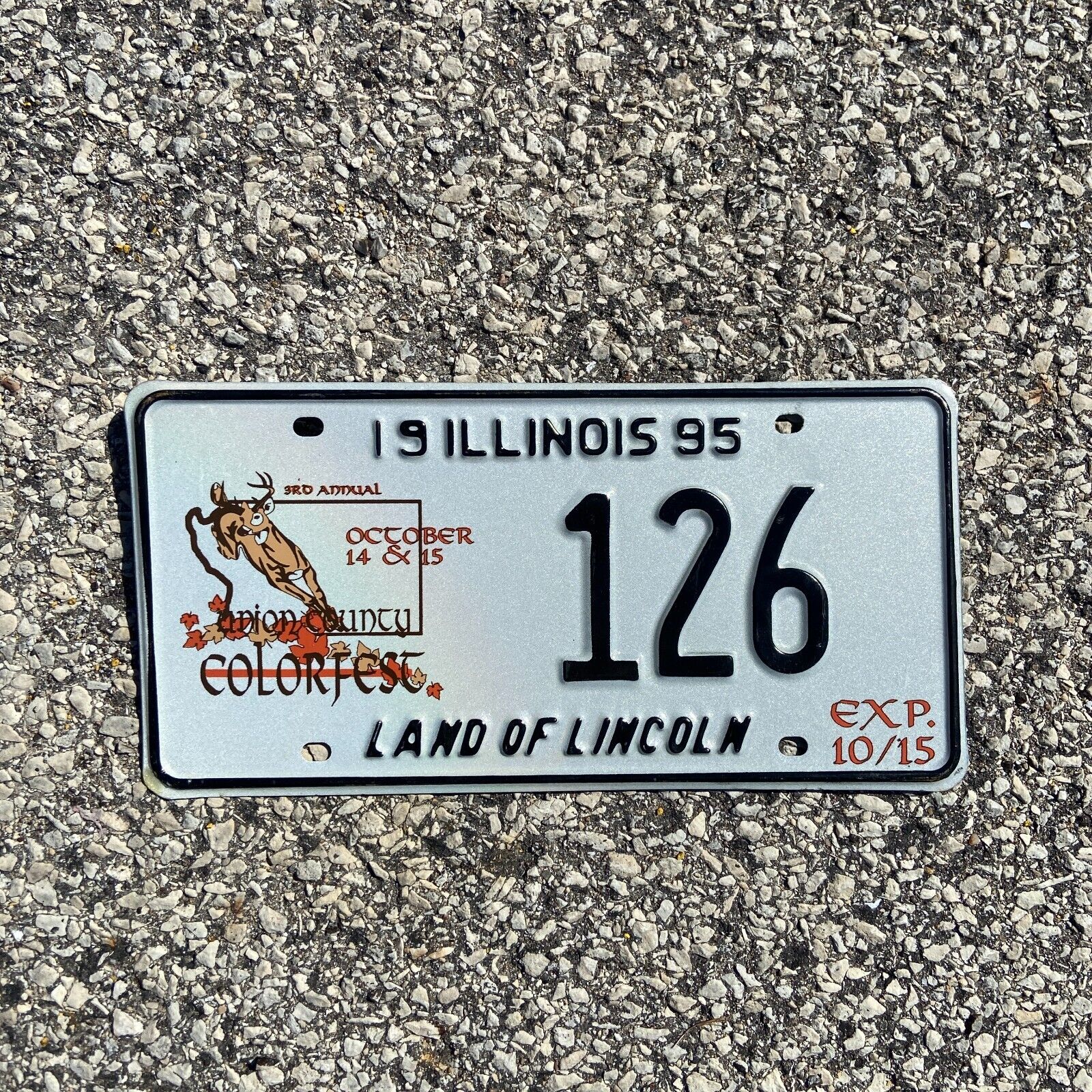 1995 Illinois SPECIAL EVENT License Plate Garage Auto Deer Fall Union County 126