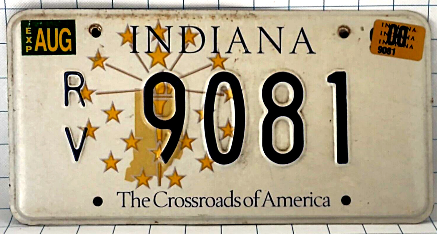 Indiana 2000 The Crossroads of America Metal Expired License Plate 9081 RV Clean