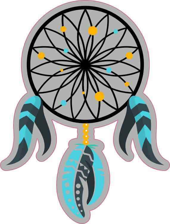 4inx5in Gold and Turquoise Dream Catcher Sticker Car Truck Vehicle Bumper Decal