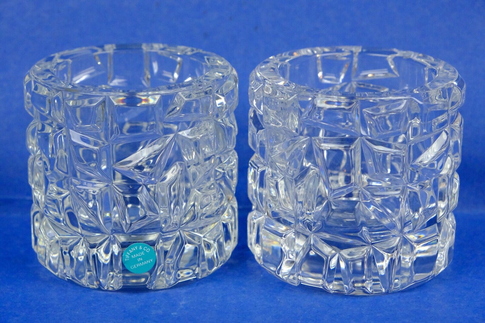 2 x TIFFANY & CO Rock Cut Crystal Votives Candle Holders 3 1/4\