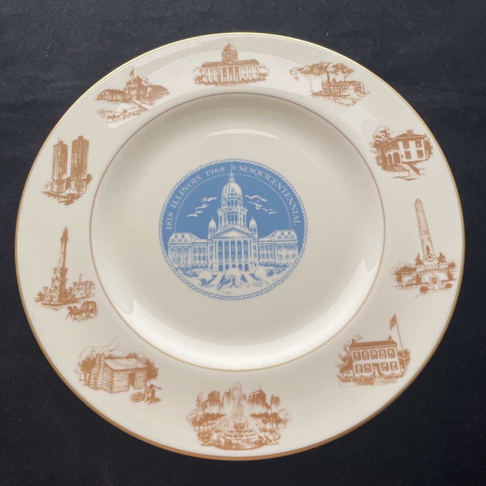 1968 Illinois Sesquicentennial Celebration Plate made for Marshall Field & Co.