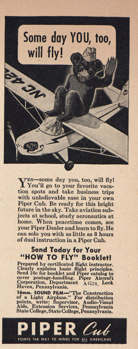 1944 Piper Cub: Some Day You Too Will Fly Vintage Print Ad