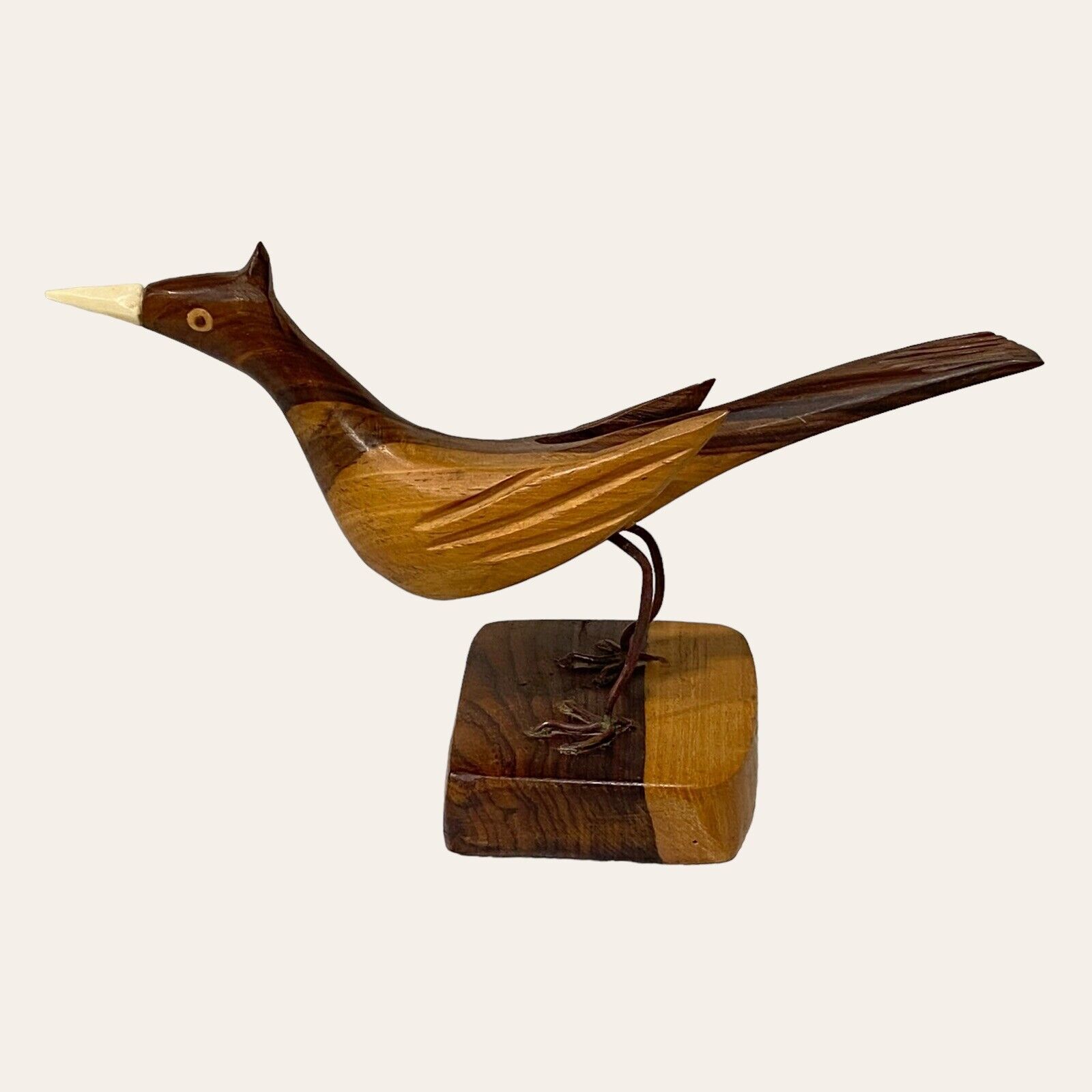 Vintage Roadrunner Hand Carved Wood Statue Bird Figurine
