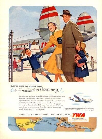 1951 TWA PRINT AD Skyliner Family Disimbarking Plane Airplane Beautiful Vintage 
