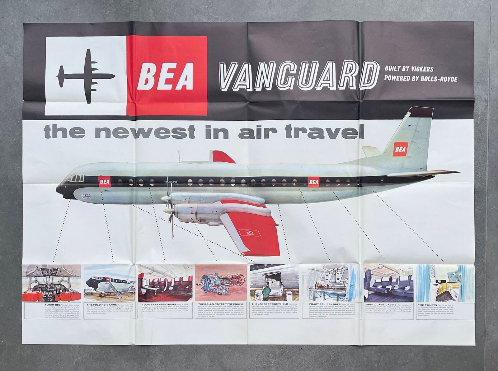 BRITISH EUROPEAN AIRWAYS VICKERS VANGUARD AIRLINE POSTER BROCHURE BEA 1960\'S