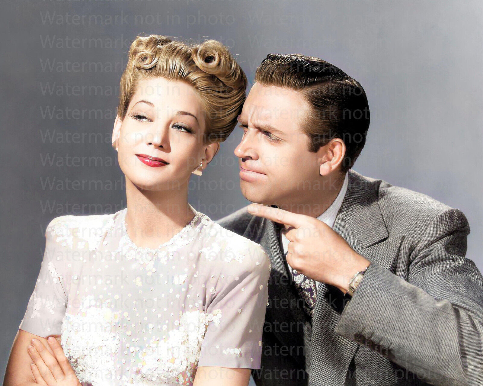 Louise Allbritton & Robert Paige in Fired Wife 8x10 RARE COLOR Photo 606