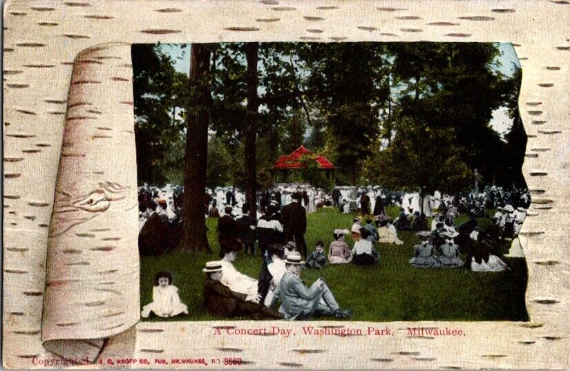Vintage Postcard Concert Day Washington Park Milwaukee WI Wisconsin 1917   G-767
