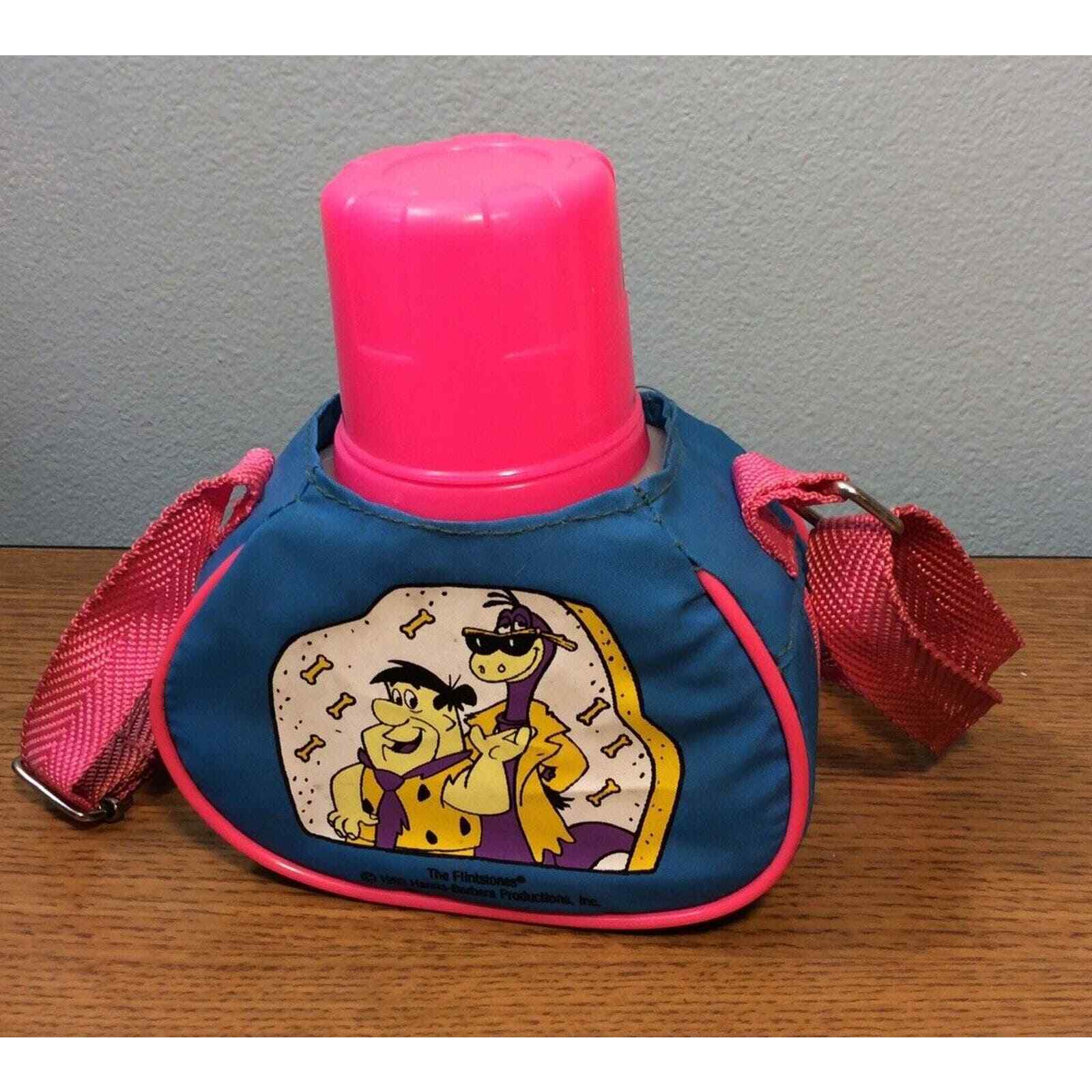 The Flintstones 1993 Vintage Thermos Water Bottle Zip Carry Bag Strap Rare
