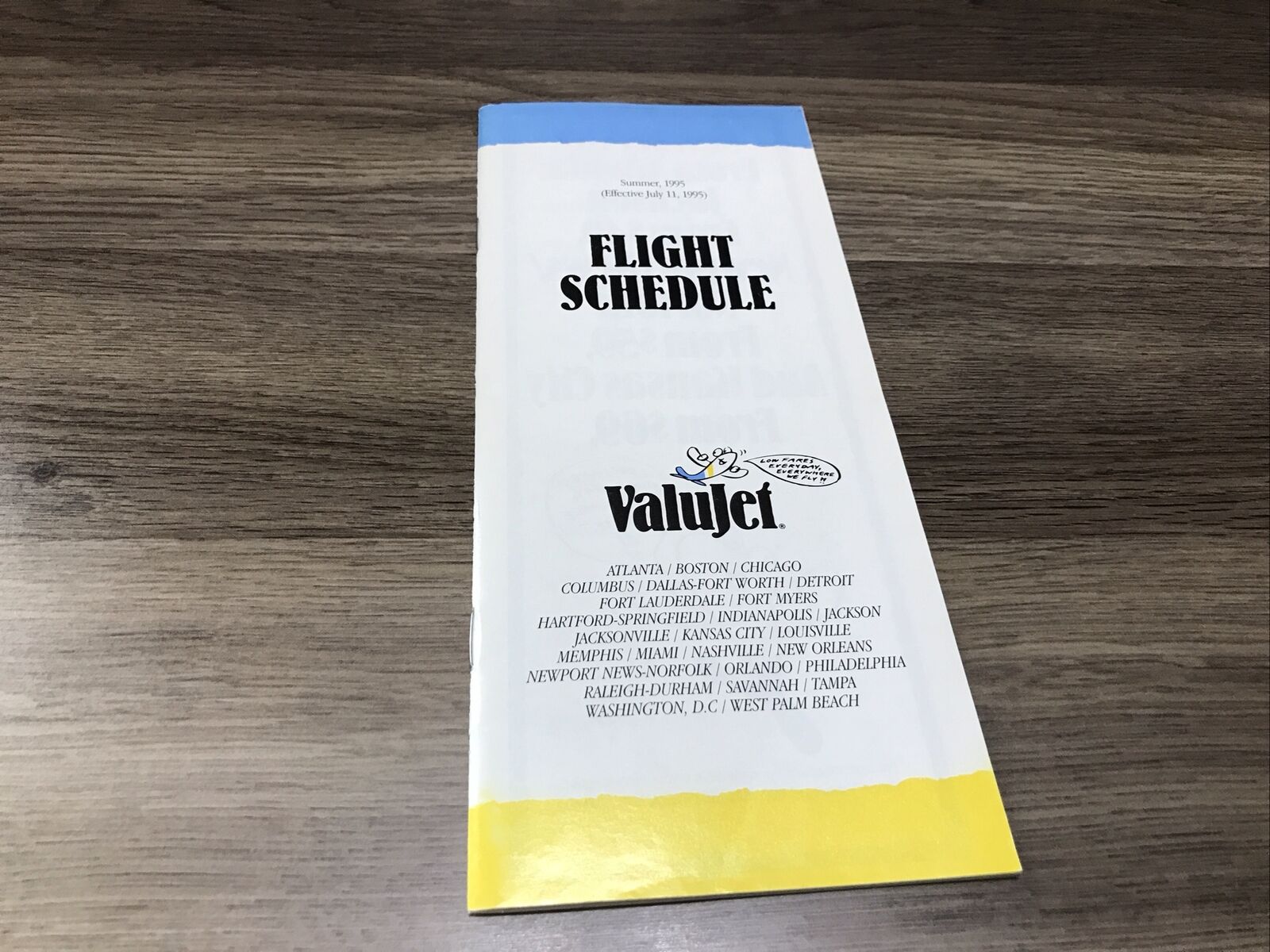 Valujet Airlines Flight Schedule July 11, 1995