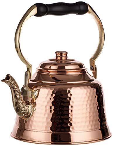 DEMMEX Heavy Gauge 1mm Thick Hammered Copper Tea Pot Kettle Stovetop Teapot H...