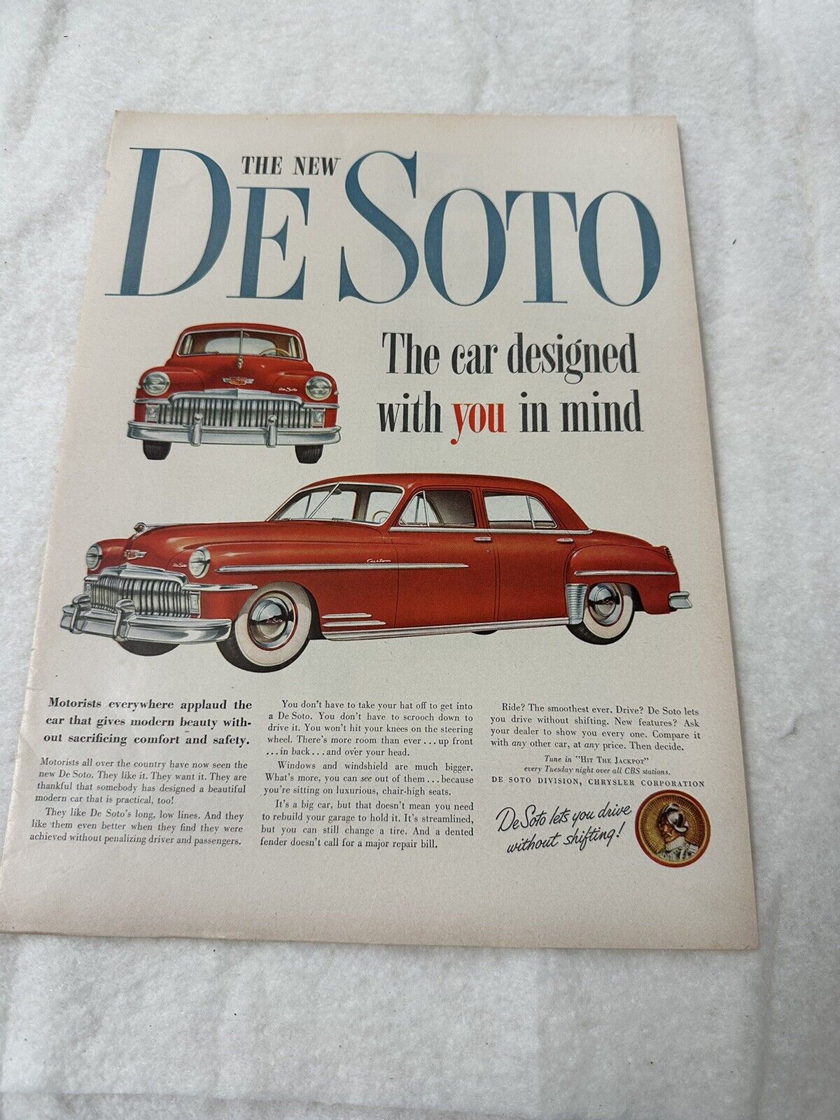 Original 1950 De Soto Full Four Door Red Magazine Ad