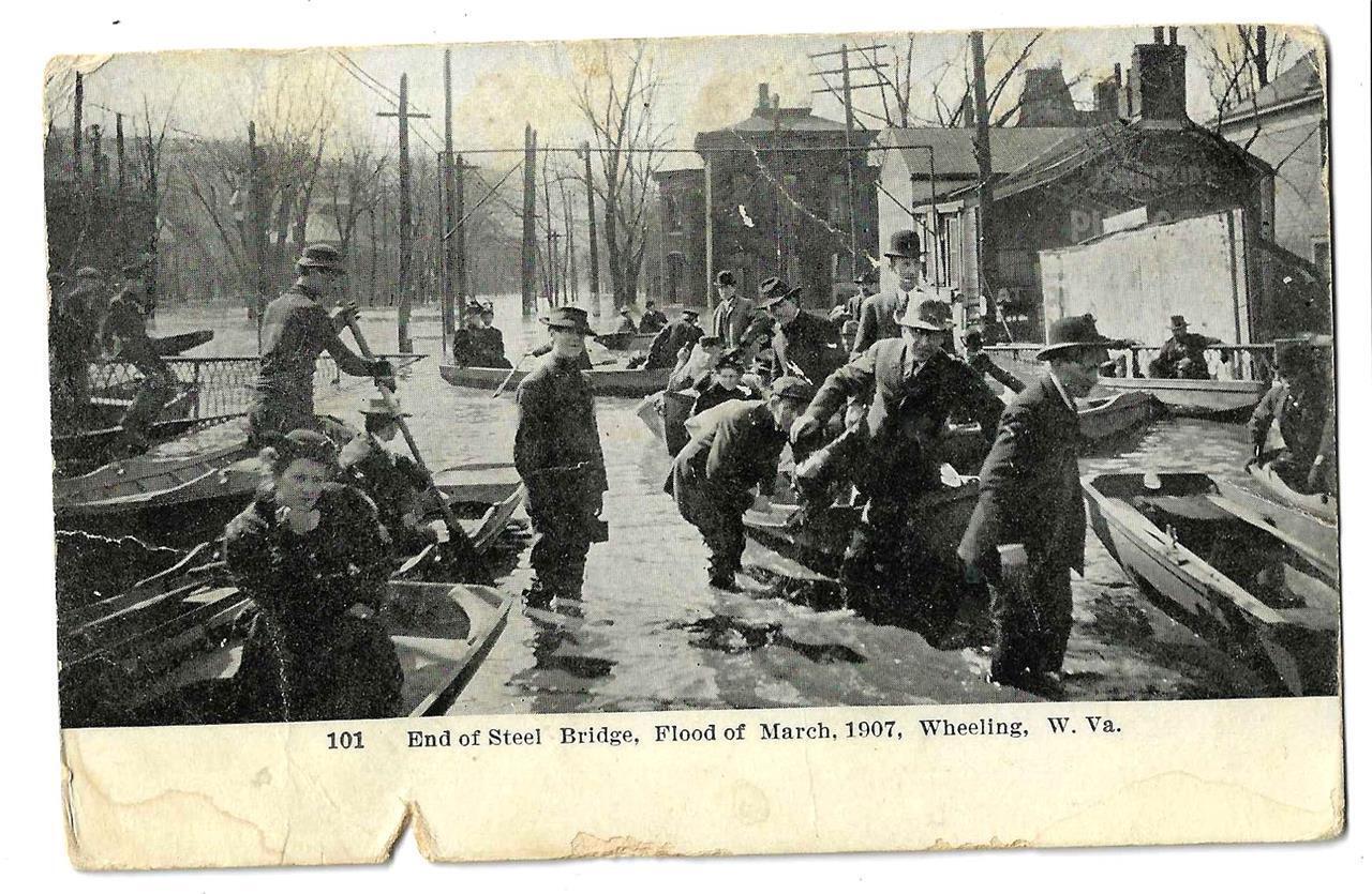 Wheeling, West Virginia - Flood of March 1907 - End of Steel Bridge, Postcard