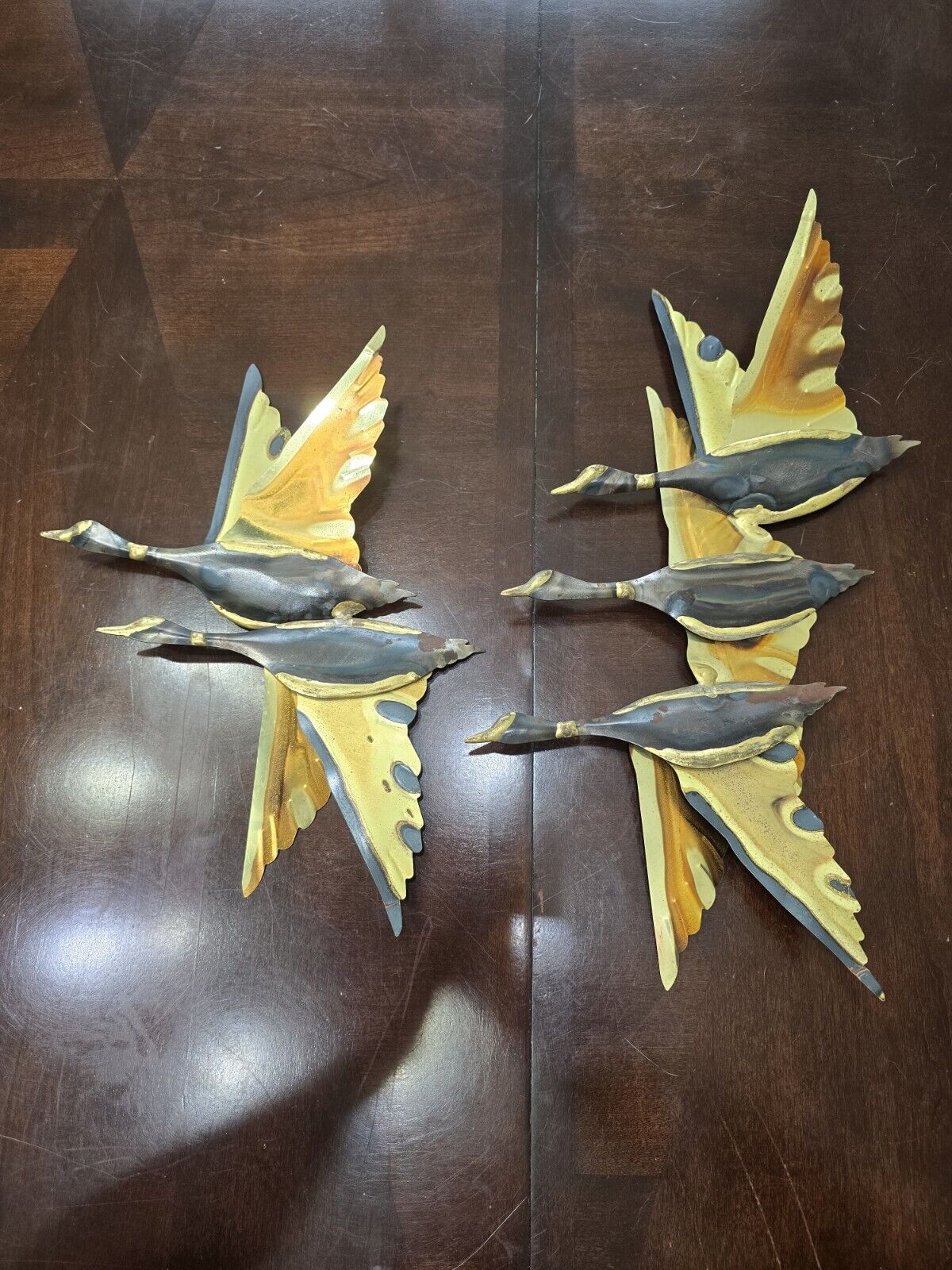 Stunning Metal Art Flying Geese Wall Hangings Two Sections With Five Birds Total
