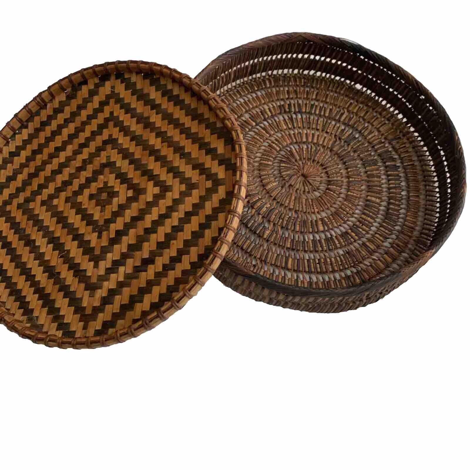 Loot Of 2 Vintage Native Hand Woven Coiled Basket Tray
