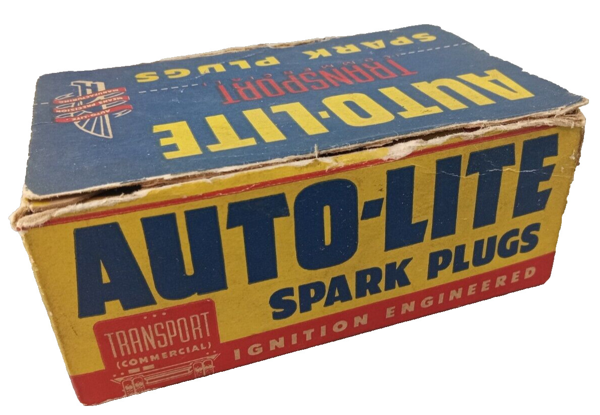 NOS Vintage AUTO-LITE AT-4 Transport Commercial Spark Plug Box of 9 NOS