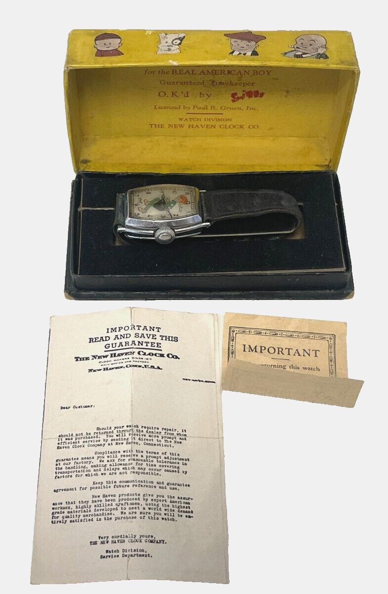 VINTAGE 1930S NEW HAVEN SMITTY CHARACTER WATCH IN BOX