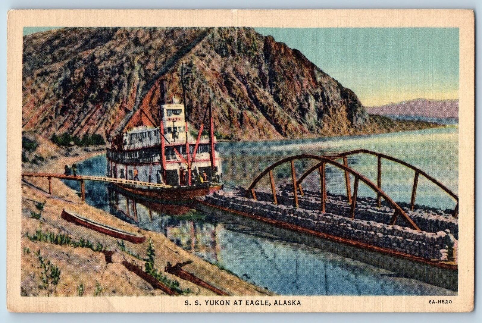 Eagle Alaska AK Postcard Steamship Yukon Dock Scenic View c1940's Vintage Boats