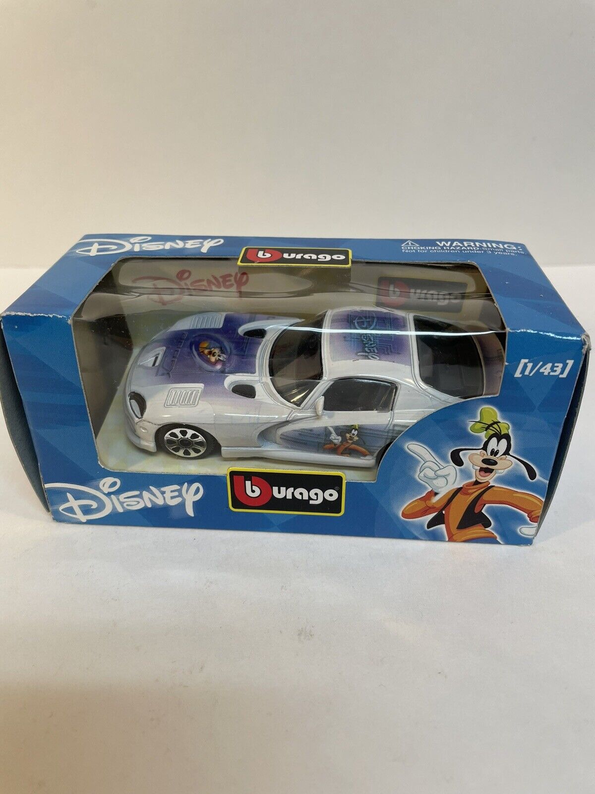 Disney Goofy Dodge Viper Burago 1/43 White Die-Cast Metal Toy Car B13