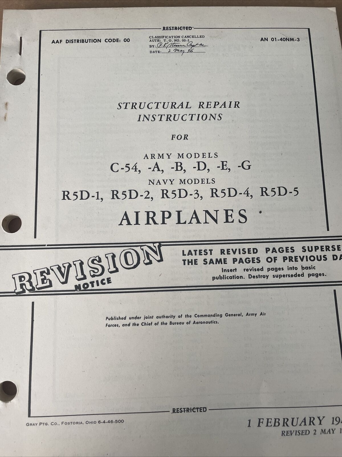 Technical Orders Structural Repair Instructions For Army Models C-54 Airplanes