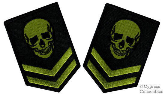 LOT 2 SKULL PATCH iron-on EMBROIDERED MILITARY SKELETON GREEN BLACK VERSION