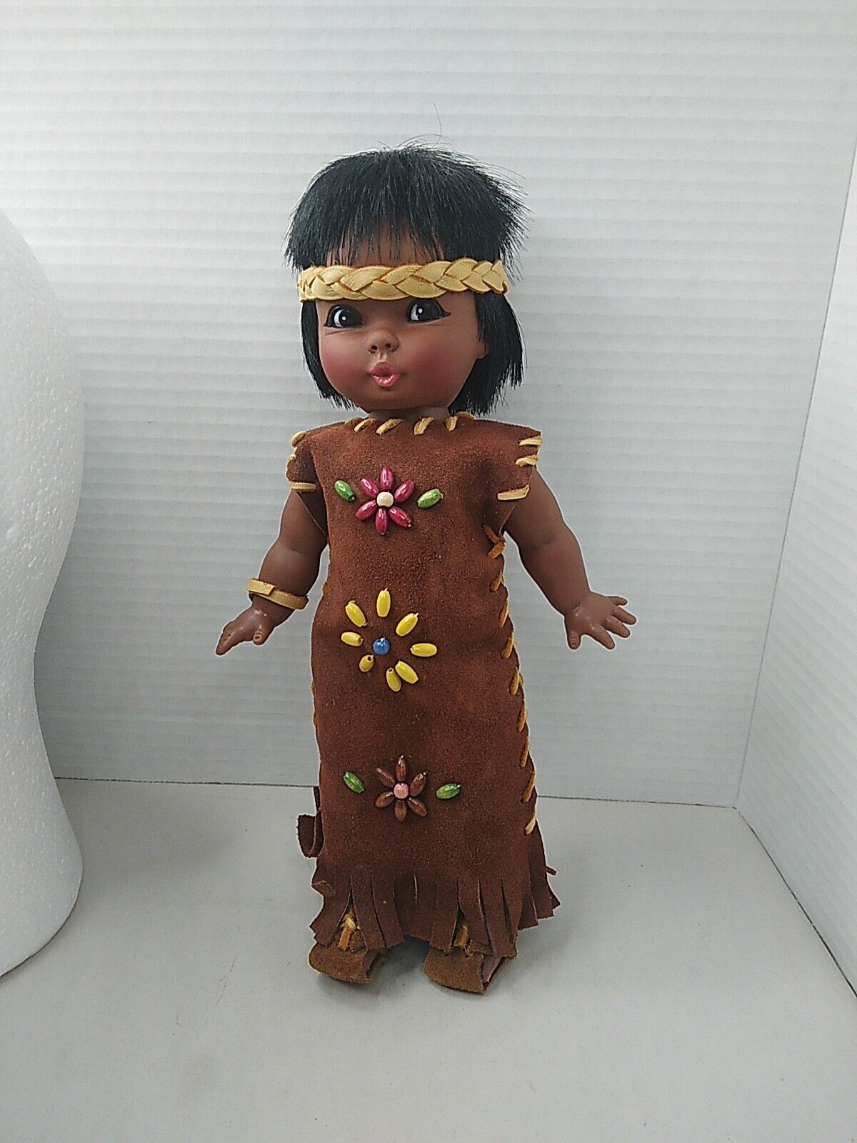 Vtg Reliable Native American Souvenir Doll Hide Leather Beaded Canada 1967 Sweet
