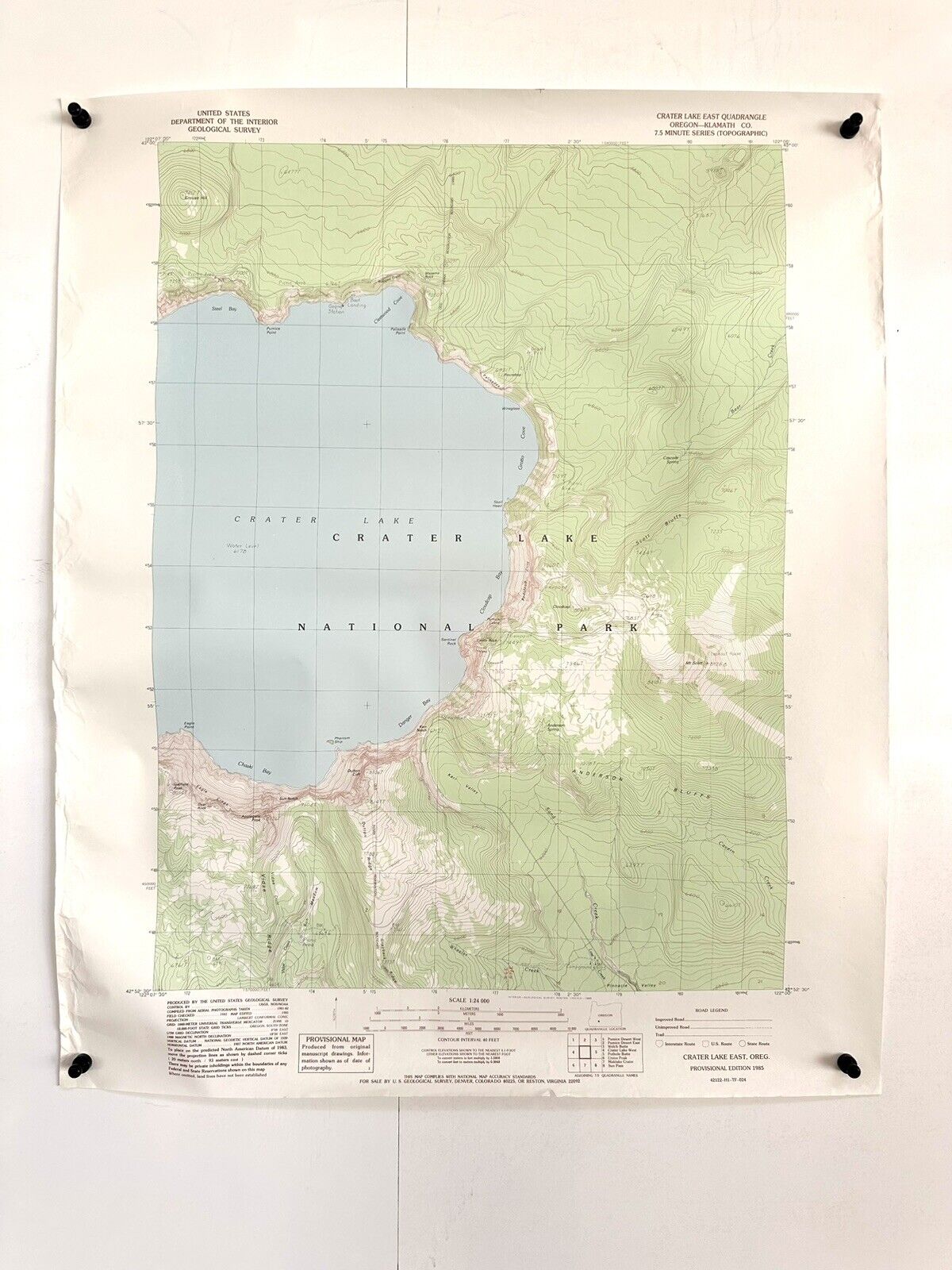 Crater Lake East Quad : Oregon Topo Map 7.5 Min Vintage 1985 Wizard Island RARE